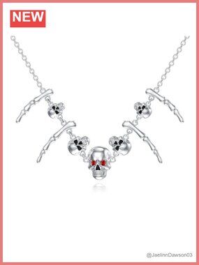 Sterling Silver Skull Skeleton Pendant Necklace Gothic Halloween Jewelry